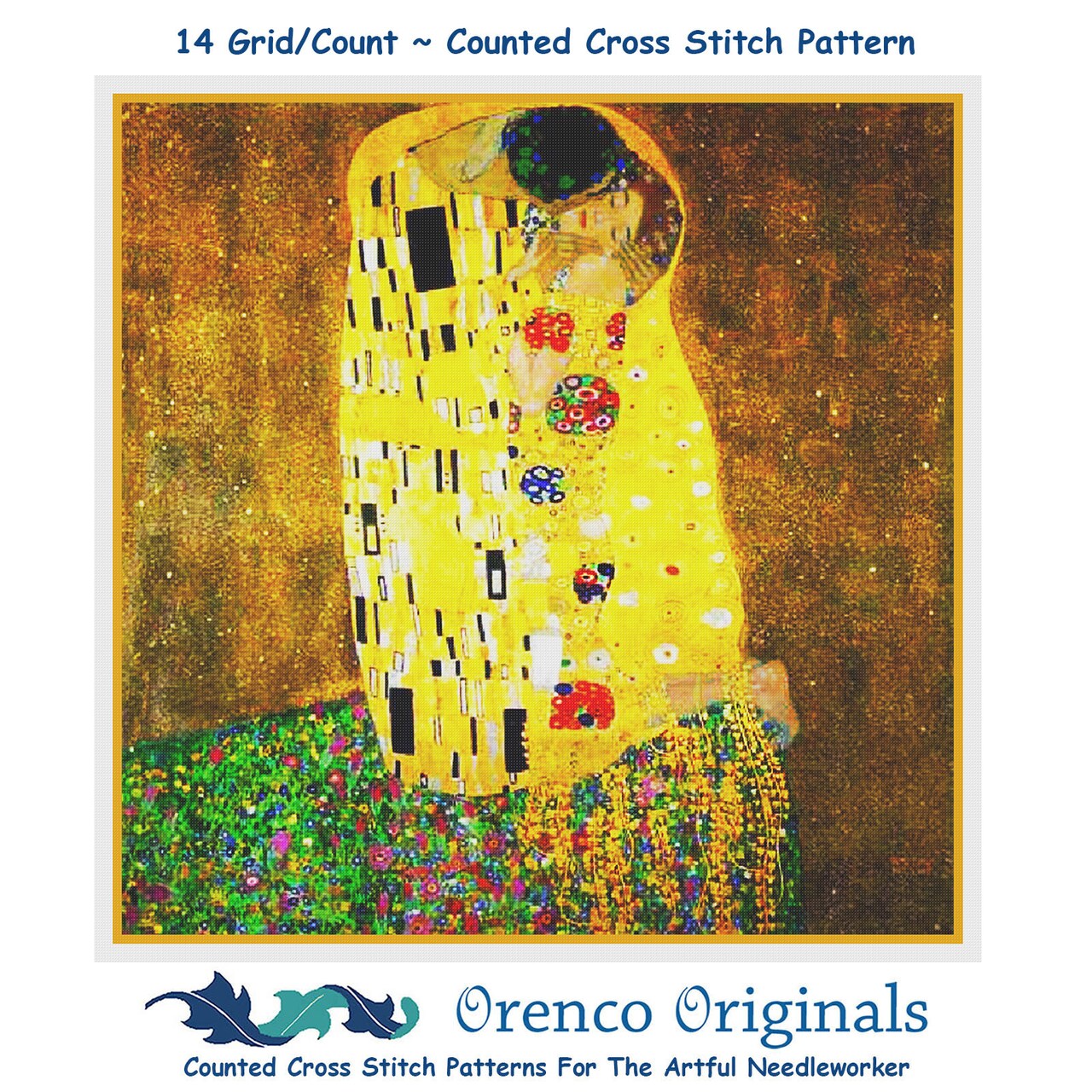 Art Nouveau Artist Gustav Klimt The KISS Counted Cross Stitch Pattern